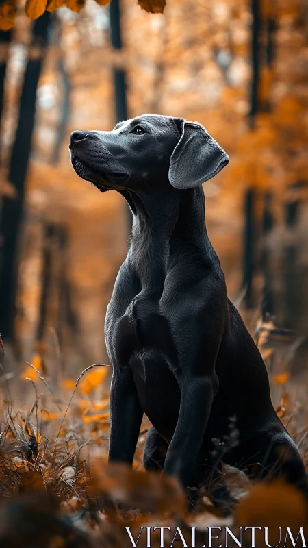 Ebony woodland guardian studies the ember-bright autumn hush