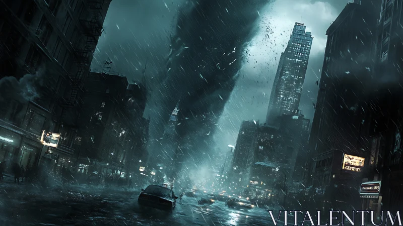 City storm twisting the night into a glowing tunnel of wind.