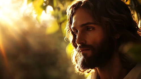 Backlit bearded man rendered in warm sunset photorealism