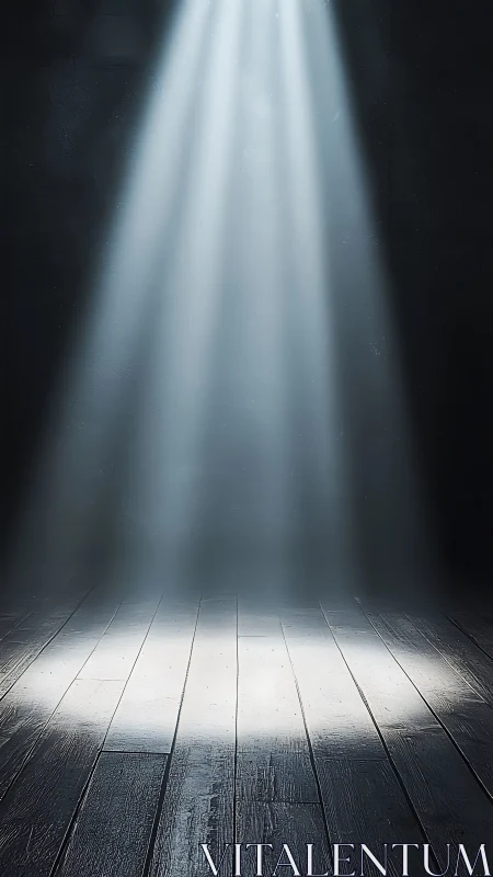 Focused white spotlight illuminating empty wooden floor.