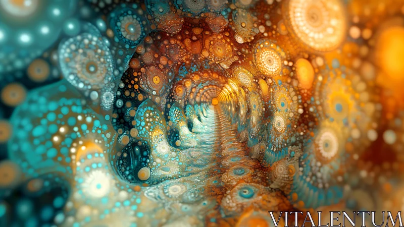 Fractal tunnel shows circular patterns in teal and orange