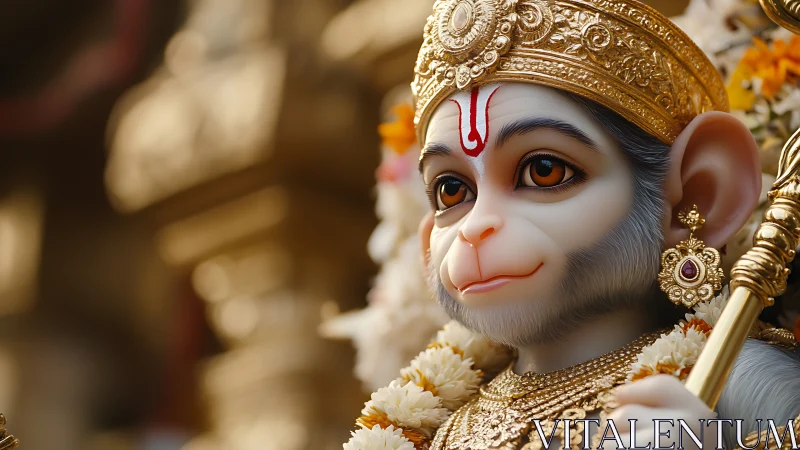 Radiant child Hanuman idol glows in golden devotional light