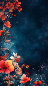 Red Flowers Bloom Against Cosmic Dark Blue Night Sky