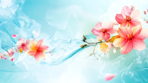 Coral Blooms Dance Through Turquoise Reverie.