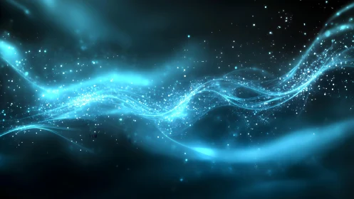 Luminous Blue Energy Wave in Abstract Digital Art Style.