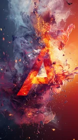 Capital letter A is rendered within dual-color fluid forms