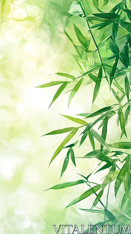 Vertical bamboo foliage rendered in soft luminous bokeh field