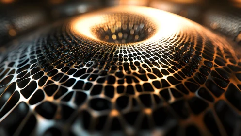 Futuristic Metallic Mesh Pattern With Glowing Abstract Lighting.