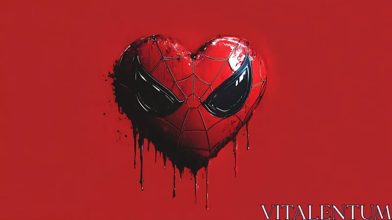 Spider-Man Heart Mask with Dripping Paint Effect Against Crimson Background
