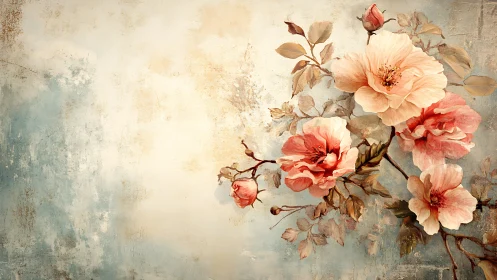 Vintage Rose Garden Dreams on Weathered Canvas