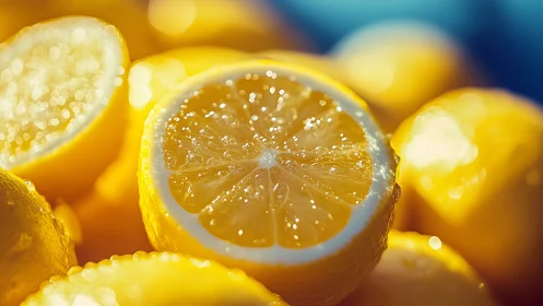 Sunlit sliced lemons sparkle with fresh citrus energy
