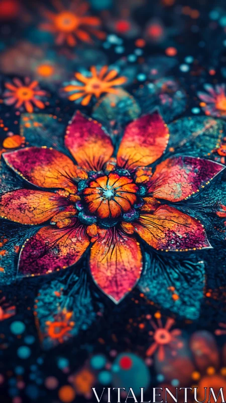Macro view of stylized multicolored flower illustration.