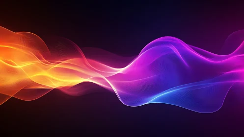 Colorful gradient light waves flow across dark background.