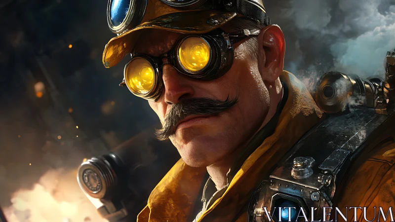 Steampunk technician portrait shows detailed gear and lighting