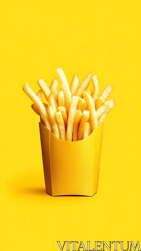 Golden french fries glow against a vibrant yellow backdrop