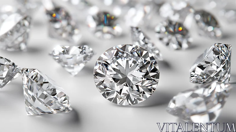 Rendered round-cut diamonds are arranged on neutral surface