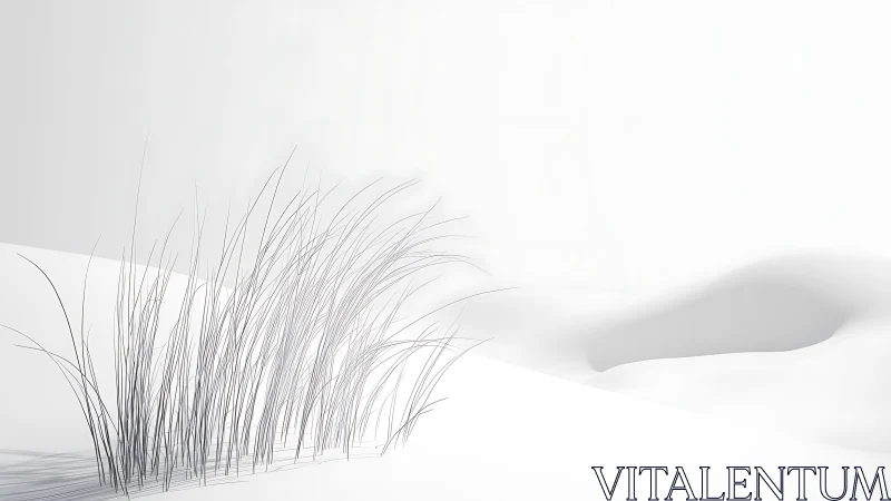 Sparse dune grasses against minimal white landscape.