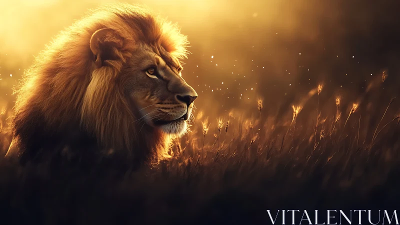 Photorealistic lion portrait in cinematic golden backlight.