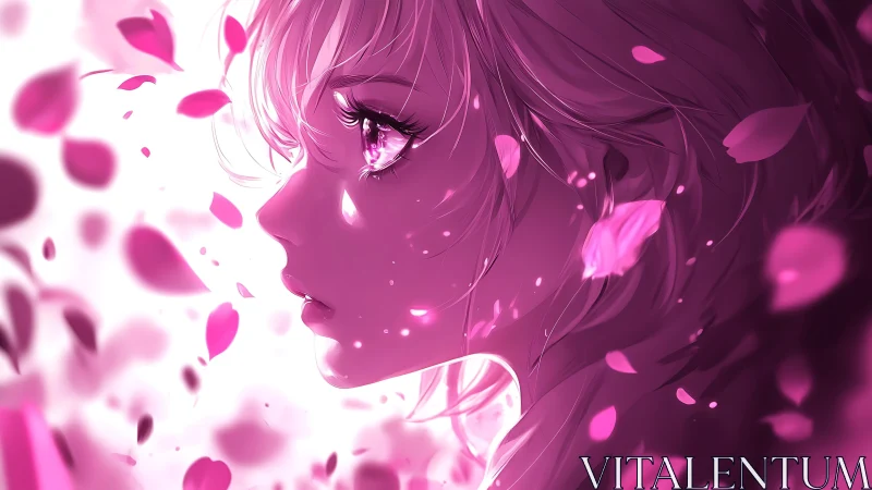 Petal-lit gaze of a neon dreamer in rose-tinted hush.