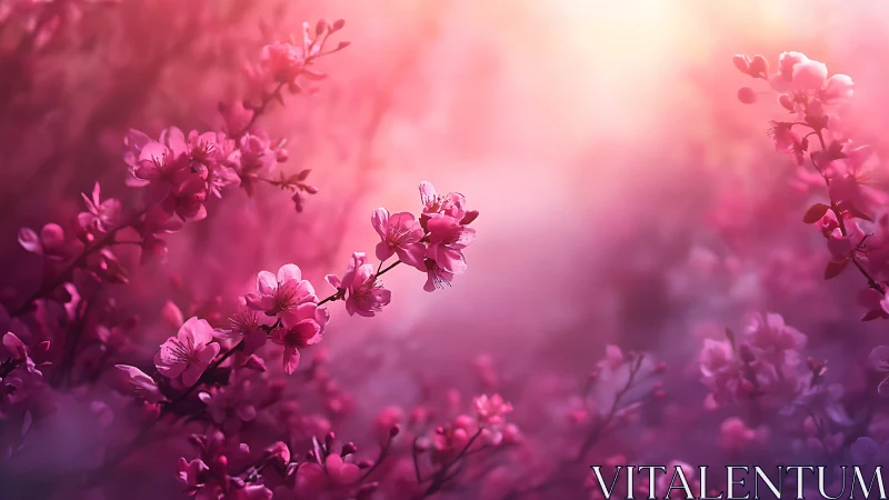 Pink Blossoms in Soft Focus Field.