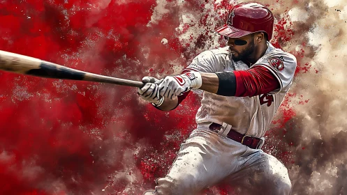 Baseball batter captured in dynamic mid-swing digital rendering