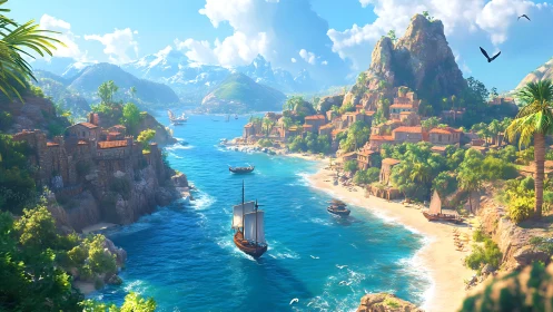 Mediterranean Coastal Settlement with Maritime Activity.