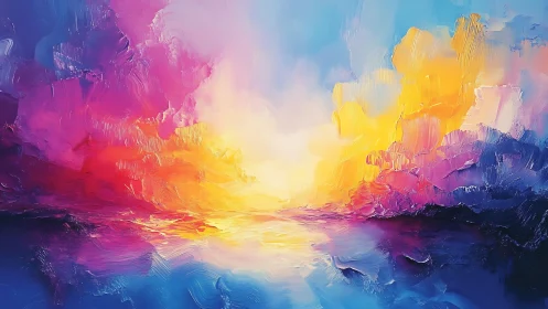 Vivid abstract seascape with glowing sunset horizon