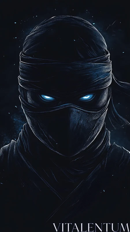 Midnight phantom ninja with electric glacier eyes glows.