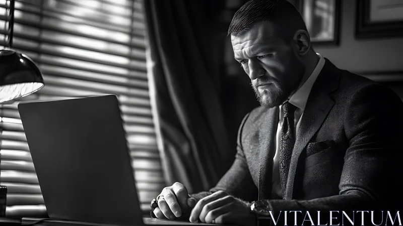 Focused Professional at Work in Quiet Office Moment.