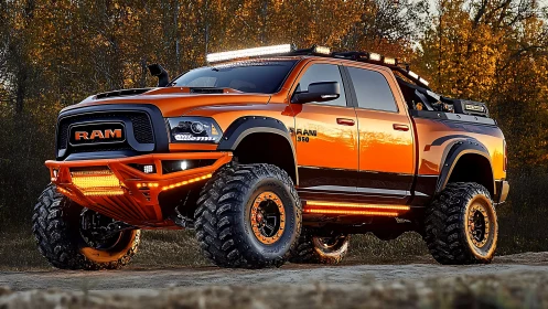 Photoreal lifted RAM off-road truck with tactical LED build.