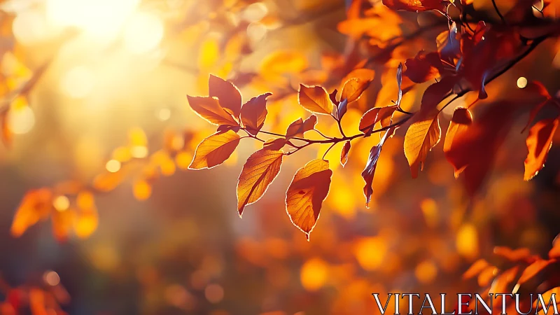 Backlit autumn foliage with shallow depth of field bokeh glow