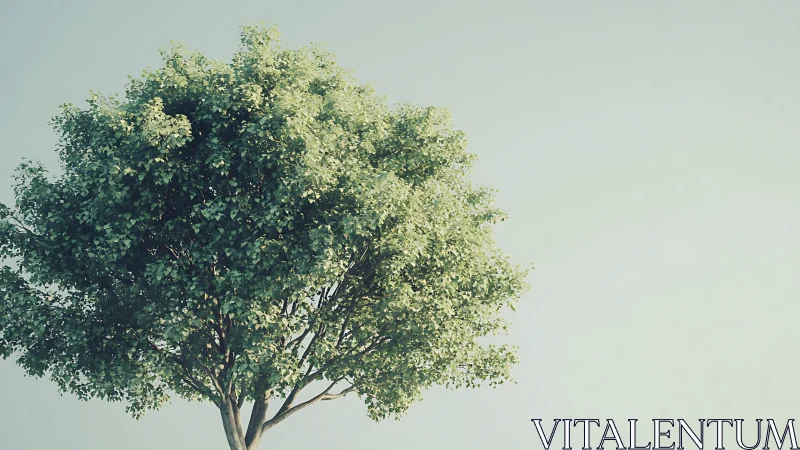 Lush green tree against clear sky in minimalist natural style.