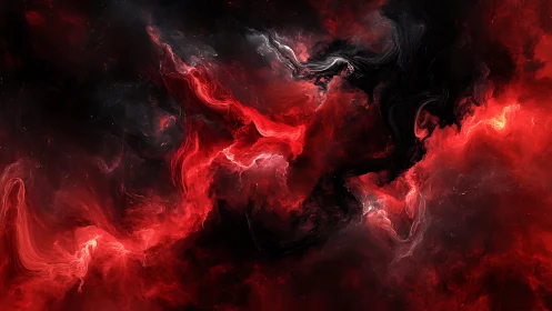 Crimson nebula clouds swirl through deep black void