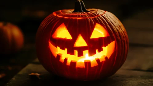 Photorealistic carved jack-o’-lantern with dramatic interior glow.