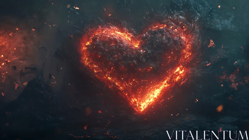 Incandescent Heart Form Rendered in Dynamic Fire and Molten Energy.