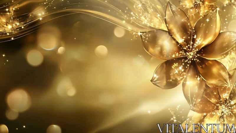 Luminous golden flower abstraction with sparkling light field.