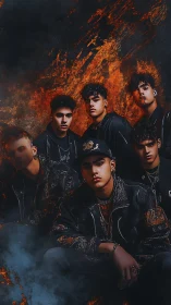 Fireborn street collective framed in molten shadowed glow.