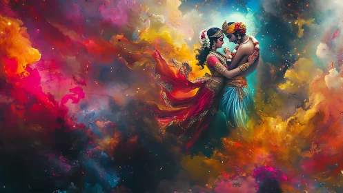 Lovers in Vibrant Color Explosion.