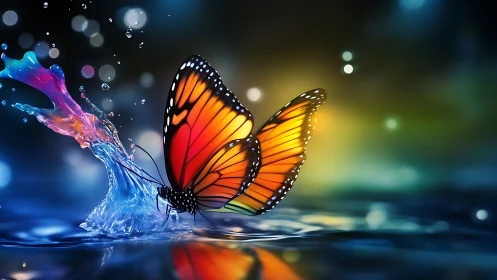 Chromatic butterfly impact with refractive splash dynamics.