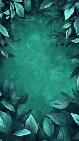 Teal botanical frame with stylized foliage on textured ground