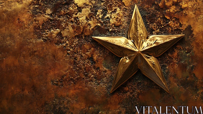 Golden embossed star emerges from heavily corroded metal