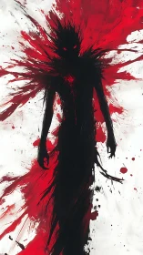 Shadow wraith strides amid blood-red explosive strokes.
