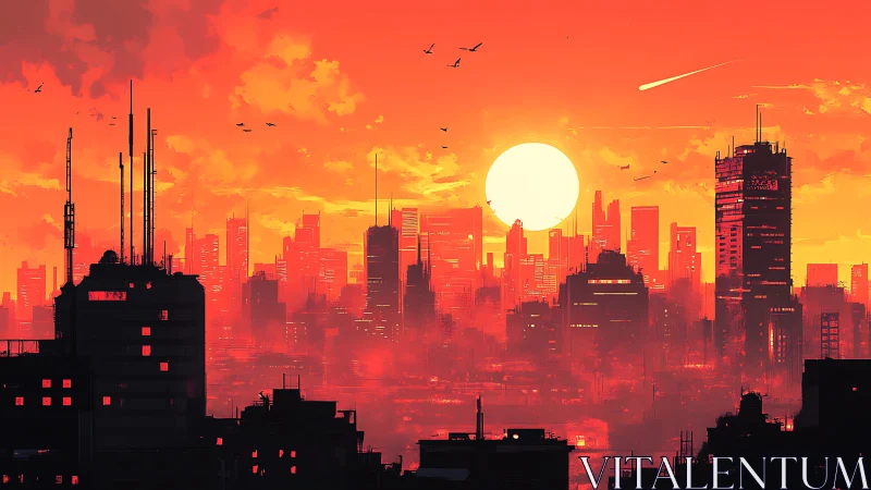 Radiant megacity skyline under volumetric sunset diffusion.