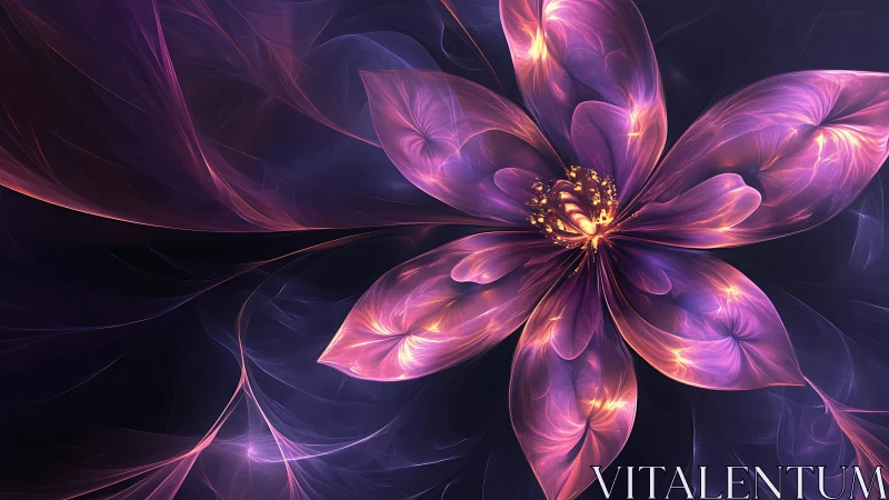 Glowing purple fractal flower on dark abstract background.