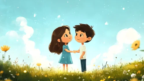 Two Hearts Hold Hands Beneath Boundless Sky.