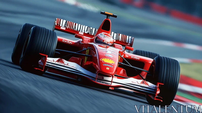 Red Formula 1 car moves on track under controlled motion