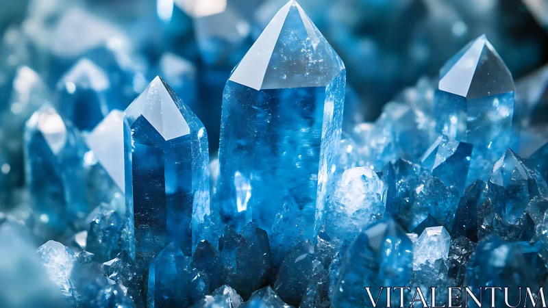 Blue quartz crystal cluster captures cold luminous clarity
