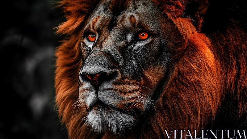 Close-up digital rendering of lion head in side profile.