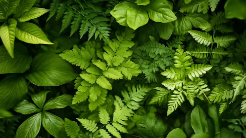 Dense overlapping green foliage with varied leaf textures.