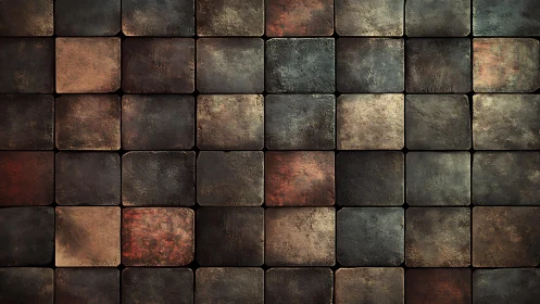 Rustic square stone tiles with weathered texture, earthy palette.